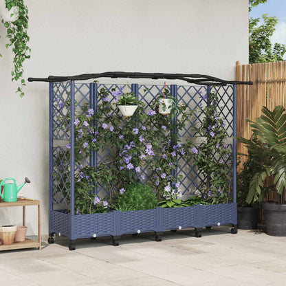 Cama Elevada Con Trellis Y Techo Gris 203,5 X 40 X 129 Cm Pp_1