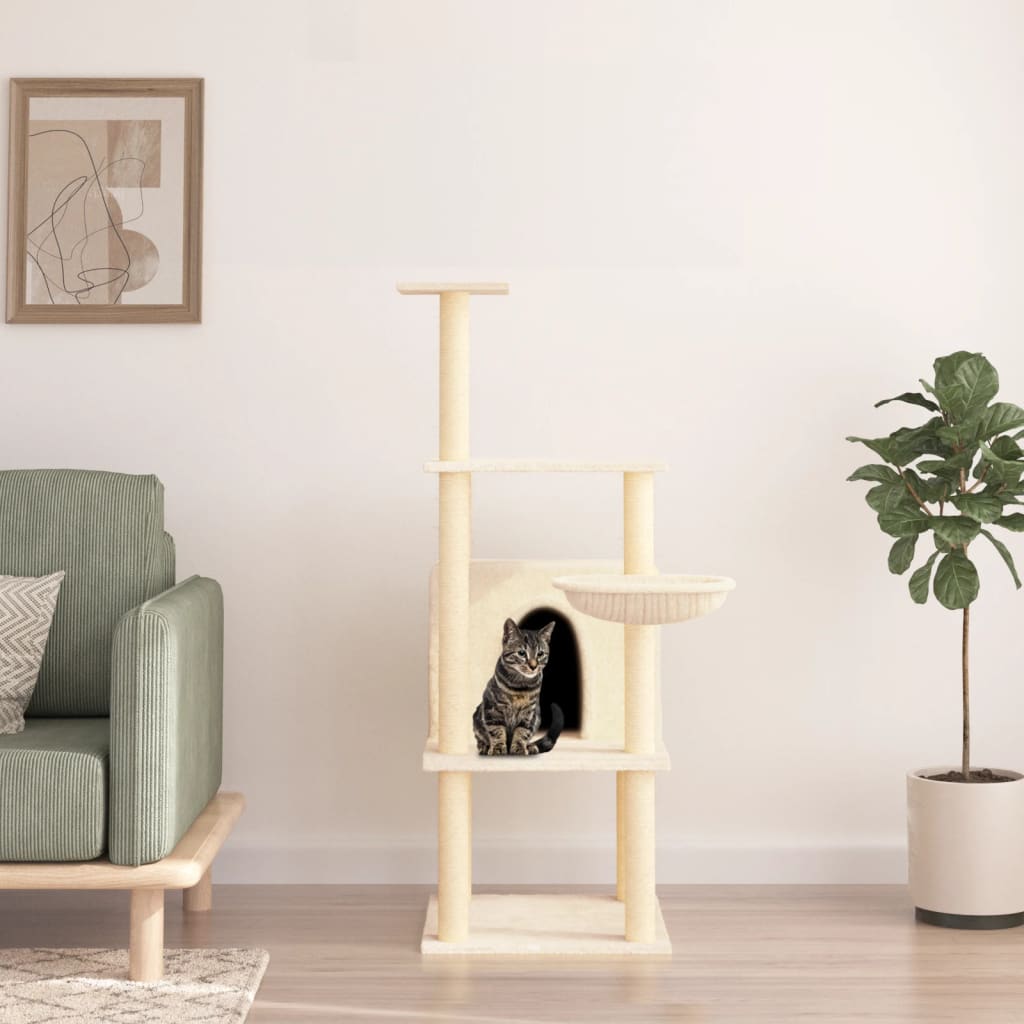 Rascador Para Gatos Con Postes De Sisal Color Crema 132 Cm_1