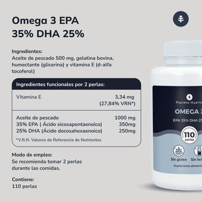 Ómega 3 EPA 35% DHA 25% Planeta Huerto 110 Pérolas