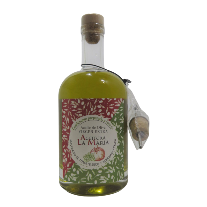 Aceite De Oliva Virgen Extra Macerado Al Tomate Seco Y Albahaca 50 Cl Con Vertedor Metálico_0