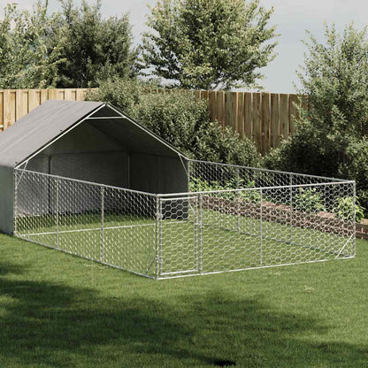 Caseta Perros Exterior Con Corral 7x3x1,9 M Acero Galvanizado_1