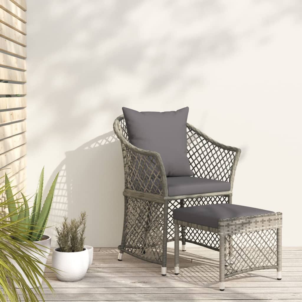 Vidaxl Set De Muebles De Jardín 2 Pzas Cojines Ratán Sintético Gris_1