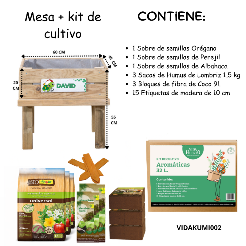 Mesa De Cultivo Infantil De Madera Con Kit De Cultivo De Aromáticas | Vidahuerto_2
