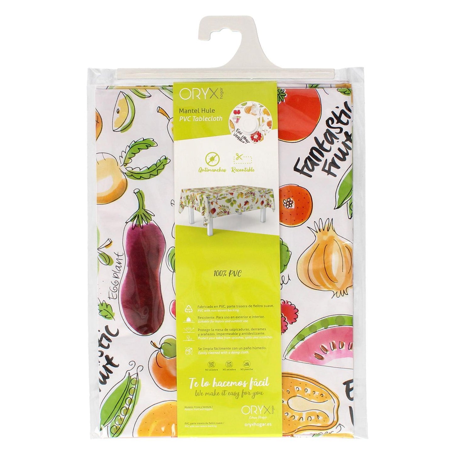 Mantel Hule Rectangular Frutas Fantasia Impermeable Antimanchas Pvc 140x250 Cm.  Recortable Uso Interior Y Exterior