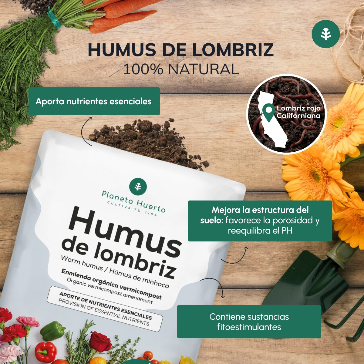 Pack 3x Humus de Lombriz 100% Natural Planeta Huerto 42 L