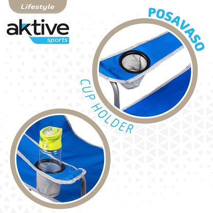 Silla Plegable Camping Con Posavasos Azul Aktive_2