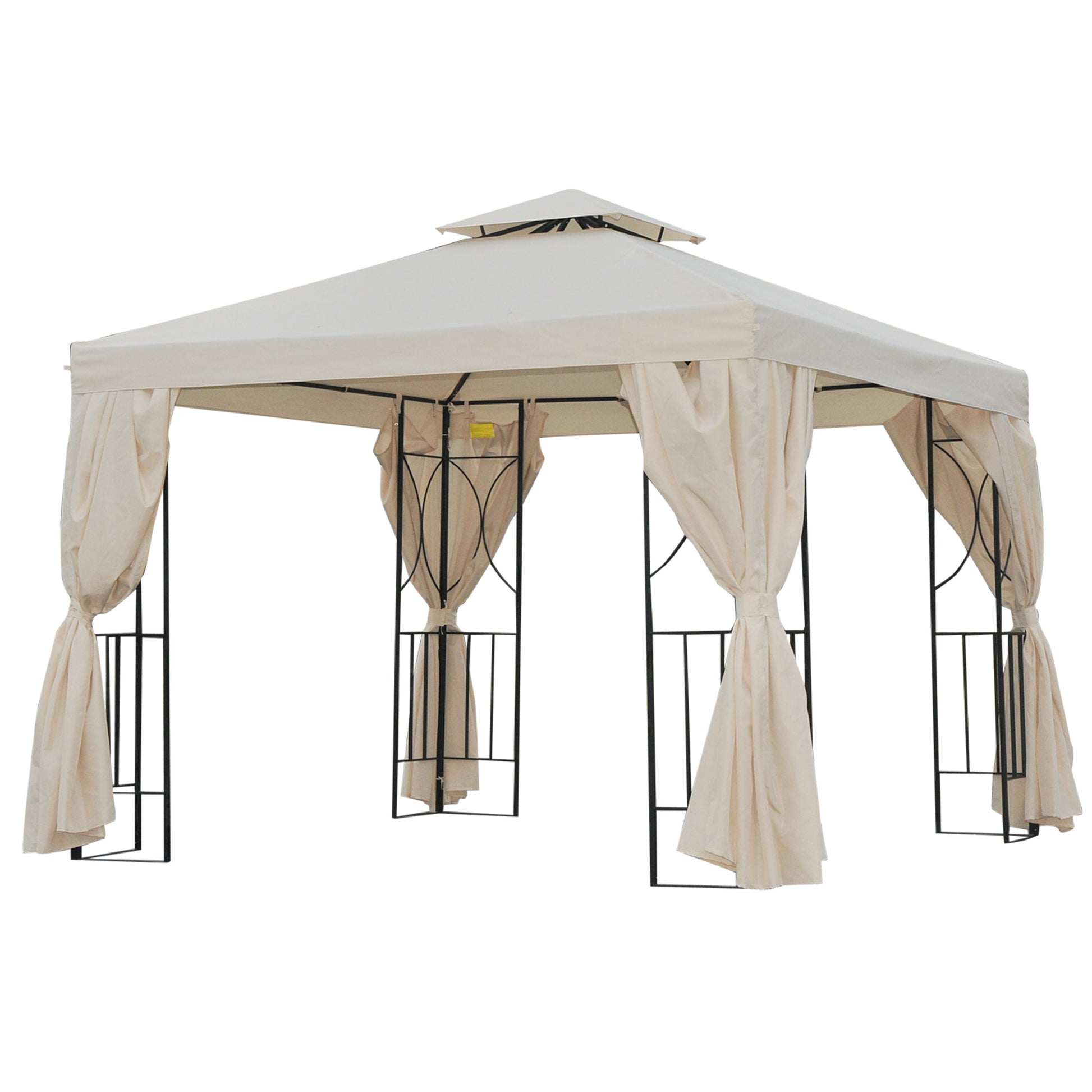 Outsunny Cenador De Jardín 3x3 M Con 4 Cortinas Laterales Extraíbles Beige_0