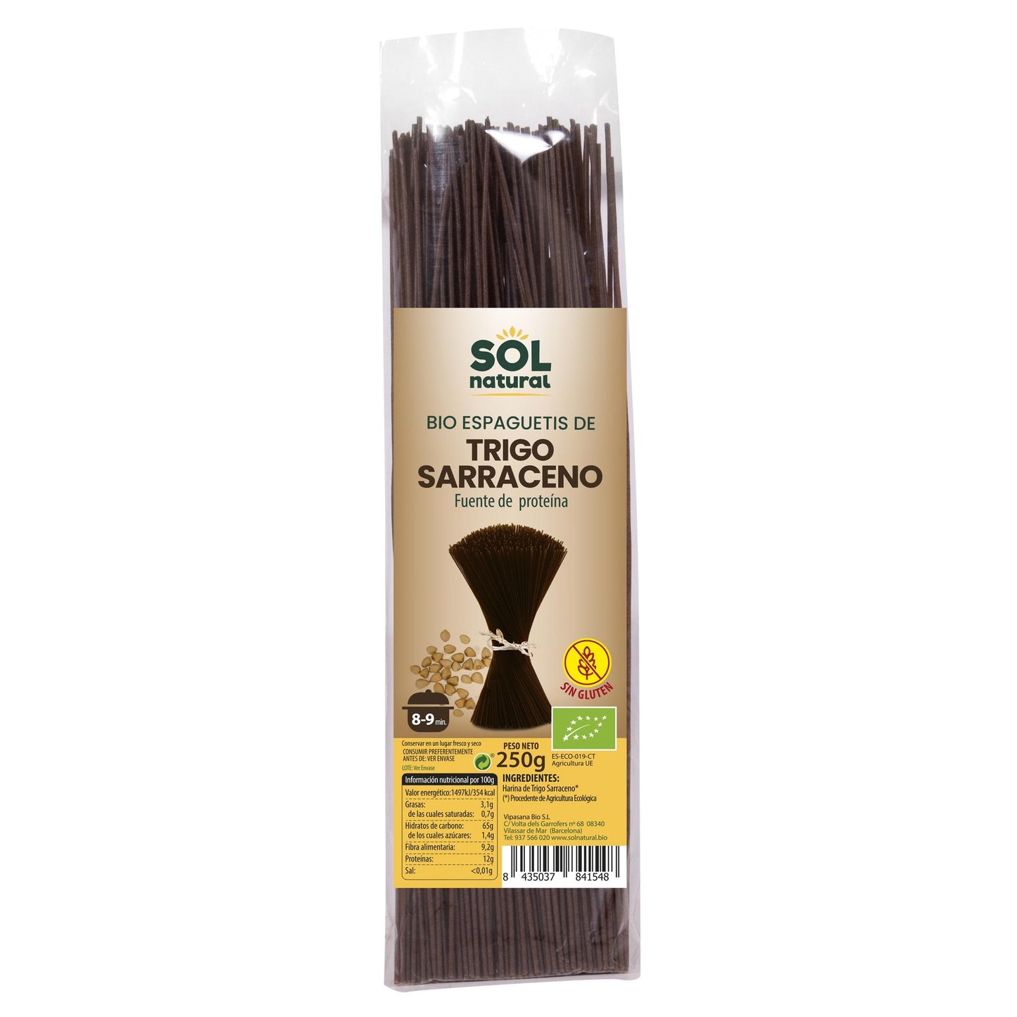 Esparguete de trigo sarraceno biológico sem glúten Sol Natural 250g