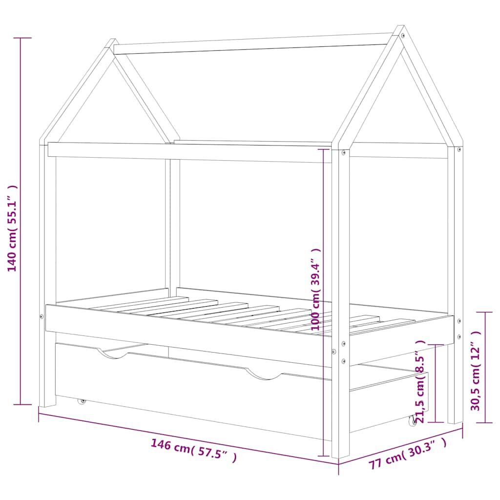 Vidaxl Estructura De Cama Infantil Con Cajón Madera De Pino 70x140 Cm_2