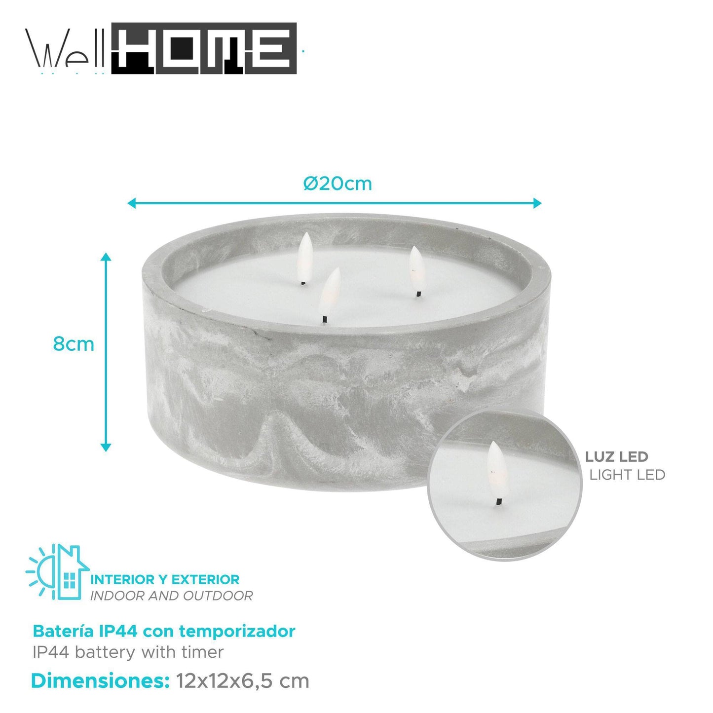 Well Home - Pack 6 Velas Led Redonda Gris Marmolado_1