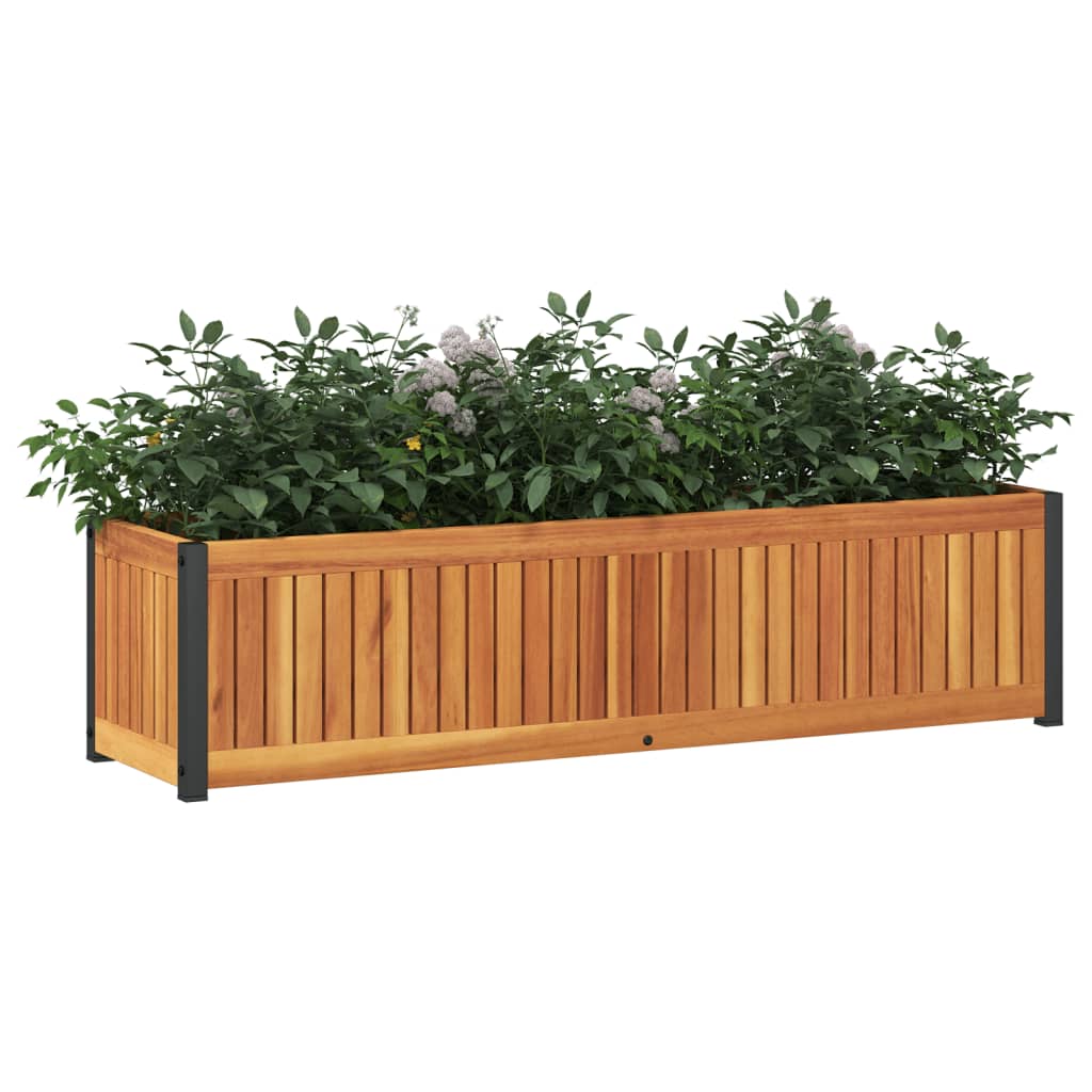 Jardinera De Madera Maciza De Acacia Y Acero 110x30x27,5 Cm_2