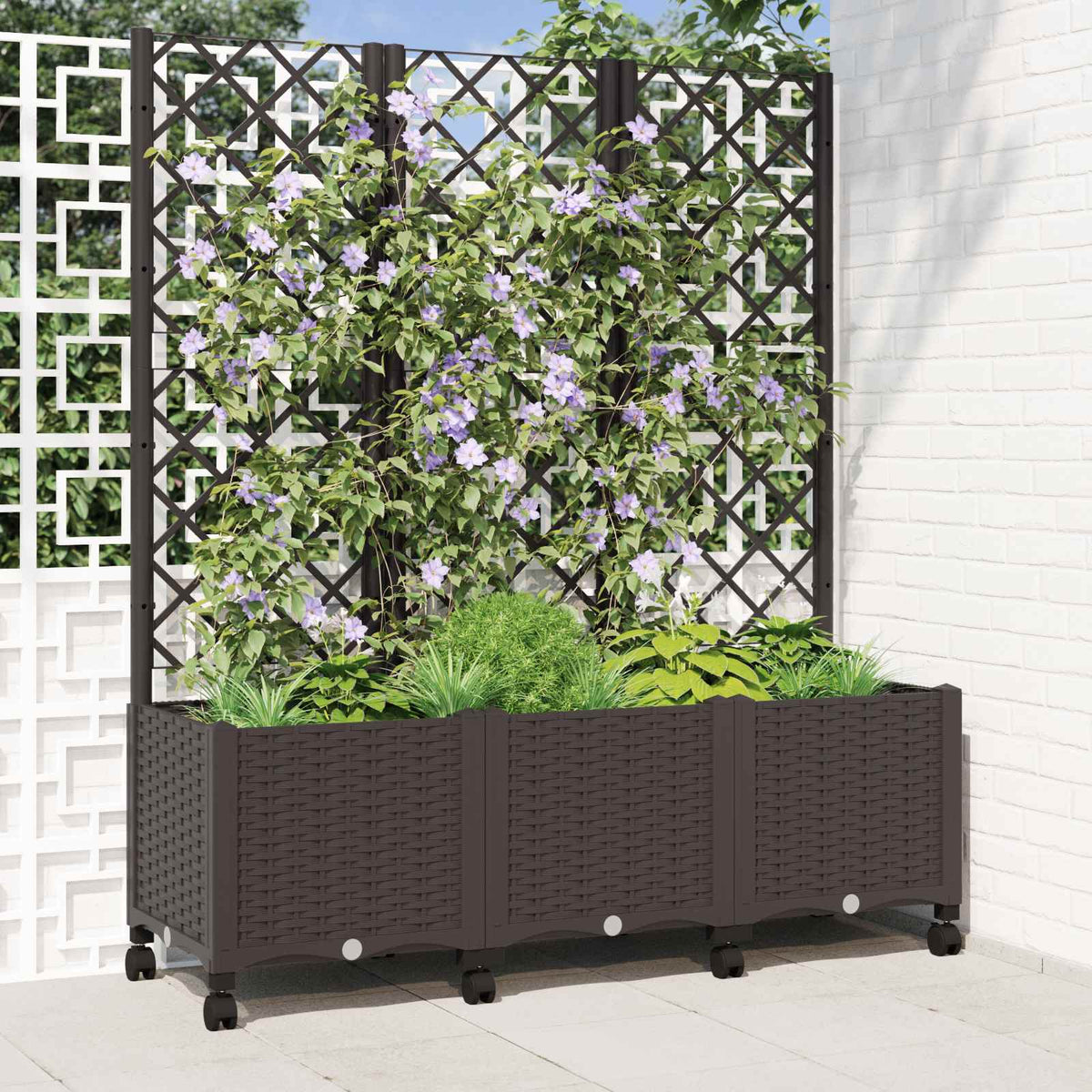 Jardinera Con Enrejado Y Ruedas Marrón 120 X 40 X 146 Cm Pp_1