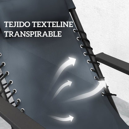 Outsunny Set De 2 Tumbonas Jardín Exterior Con Mesa Auxiliar Reposabrazos Gris_5