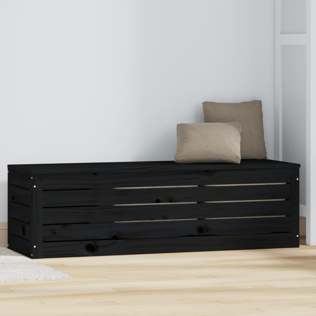Caja De Almacenaje Madera Maciza De Pino Negro 109x36,5x33 Cm_2