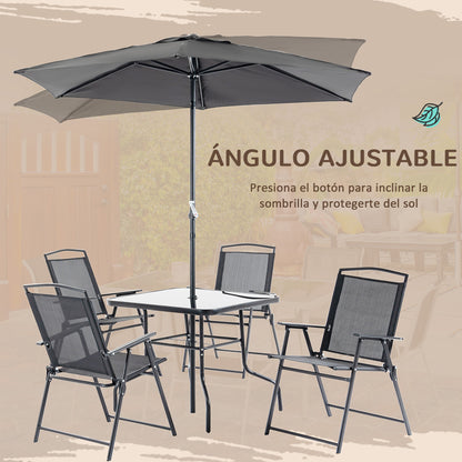 Outsunny Conjunto Muebles Jardín Con 4 Sillas Plegables Mesa Y Sombrilla Negro_5