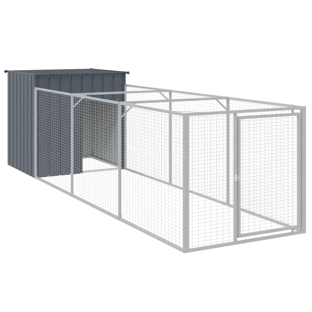 Caseta Perros Con Corral Acero Galvanizado Gris 110x405x110 Cm_0