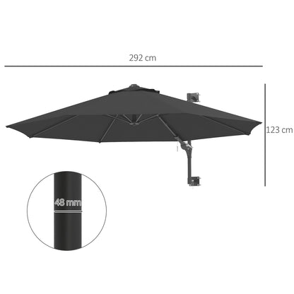 Outsunny Sombrilla De Pared Ø292 Cm Giratoria 180° Con Manivela Barra De Metal_2