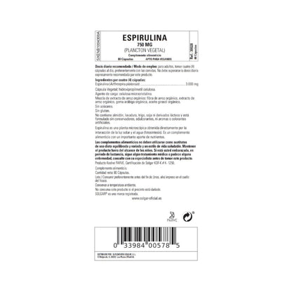 Espirulina 750 mg (Plâncton), 80 cápsulas vegetais