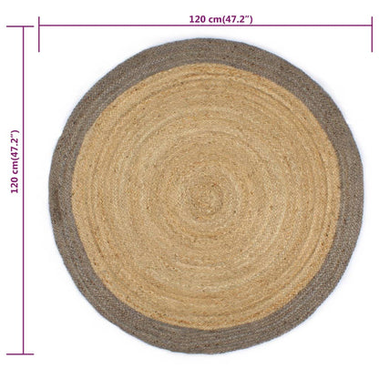 Alfombra Hecha A Mano De Yute Con Borde Gris 120 Cm / Vetonek_4