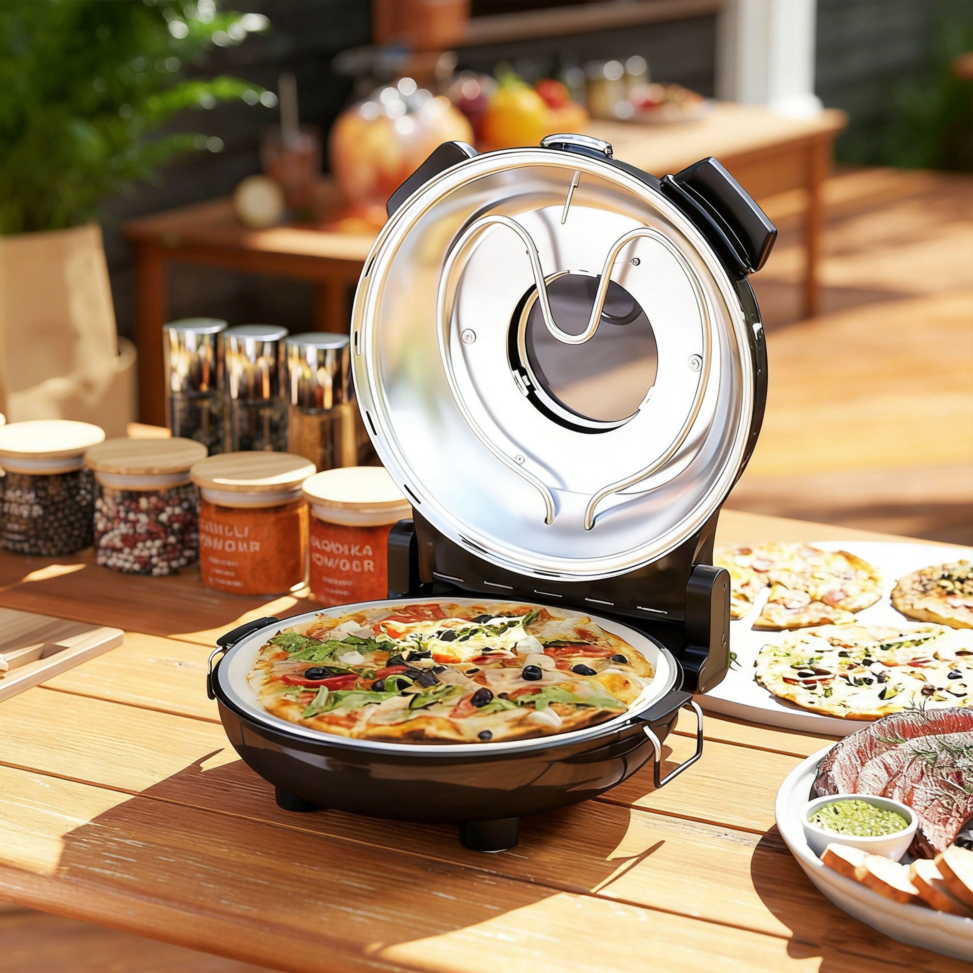 Homcom Horno Para Pizza En 5 Minutos 1200w Temporizador 15min Negro_4