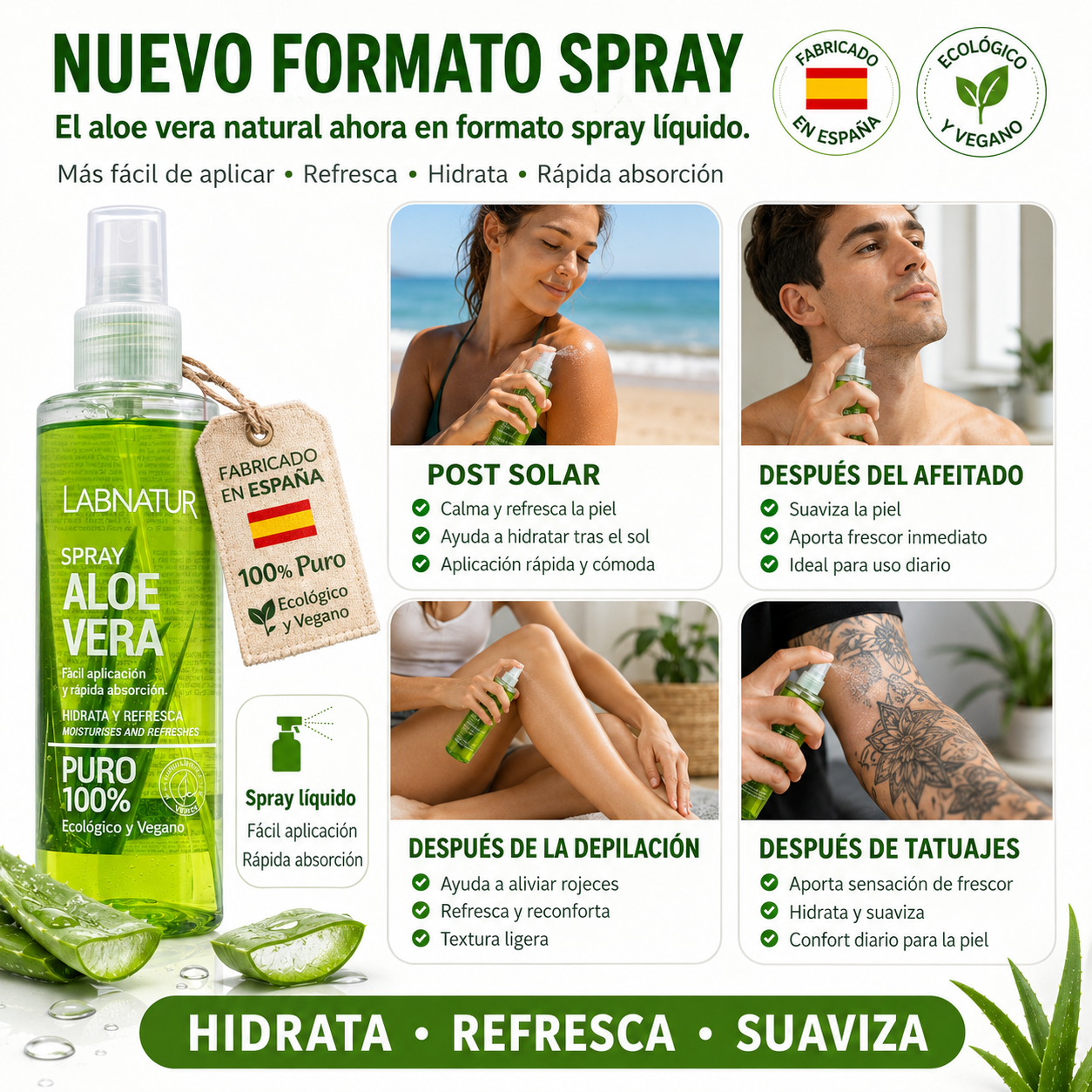 Spray de Aloe Vera 100 % Puro Labnatur 250 ml | Ecológico y Vegano | Hidrata, Calma y Refresca_1