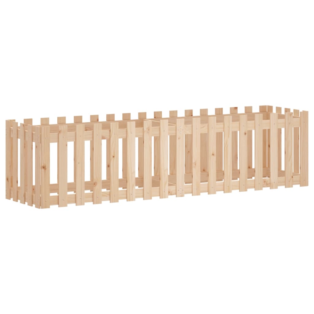 Arriate Elevado Jardín Con Valla Madera Maciza Pino 200x50x50cm_3