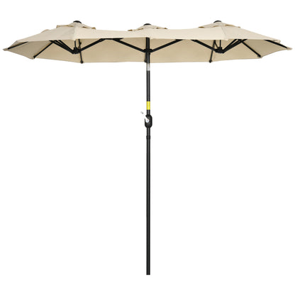Outsunny Sombrilla Doble 295x152x222 Cm Con Inclinación De 45° Manivela Caqui_0