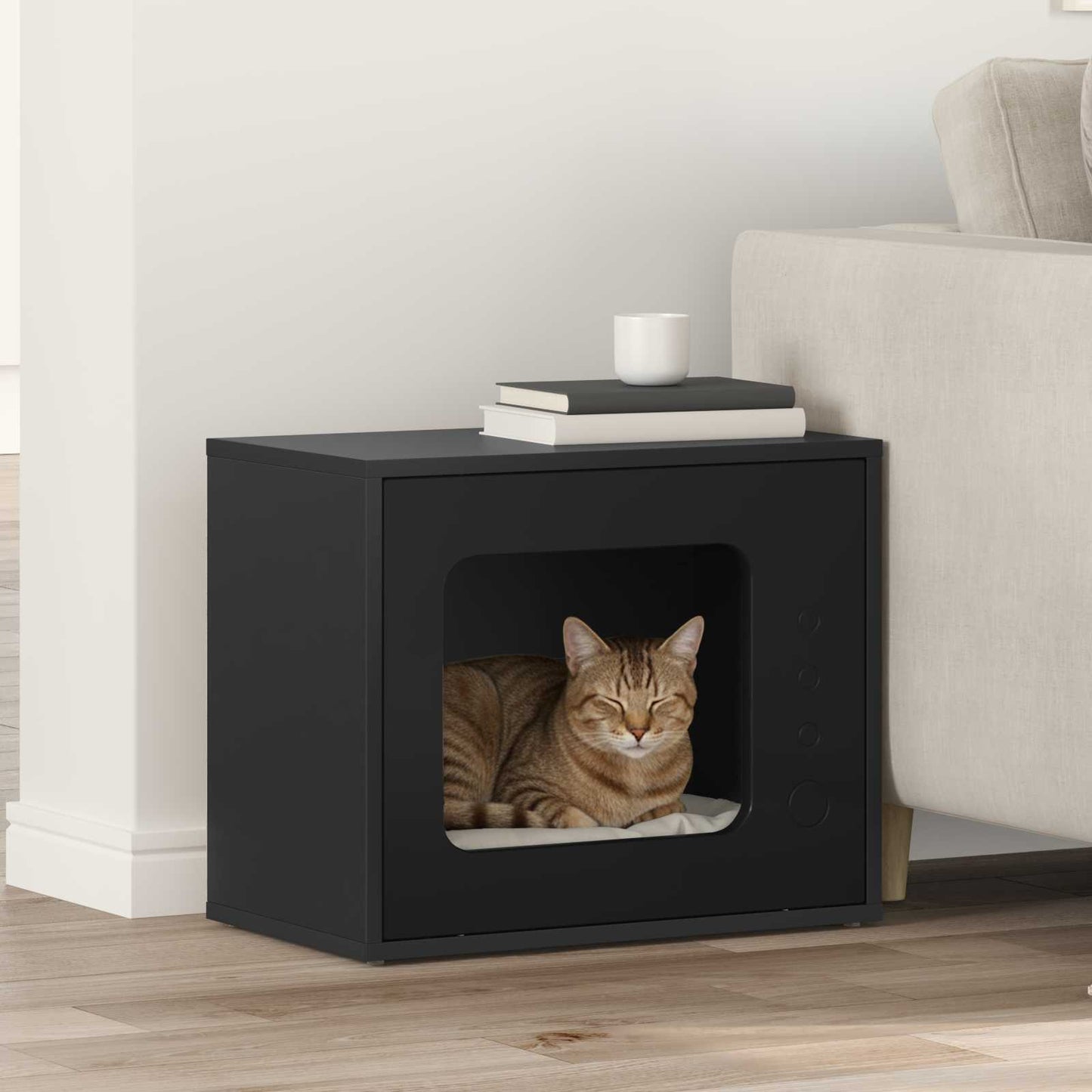 Casa Para Gatos Negro 51 X 30 X 42,5 Cm Madera De Ingeniería_1