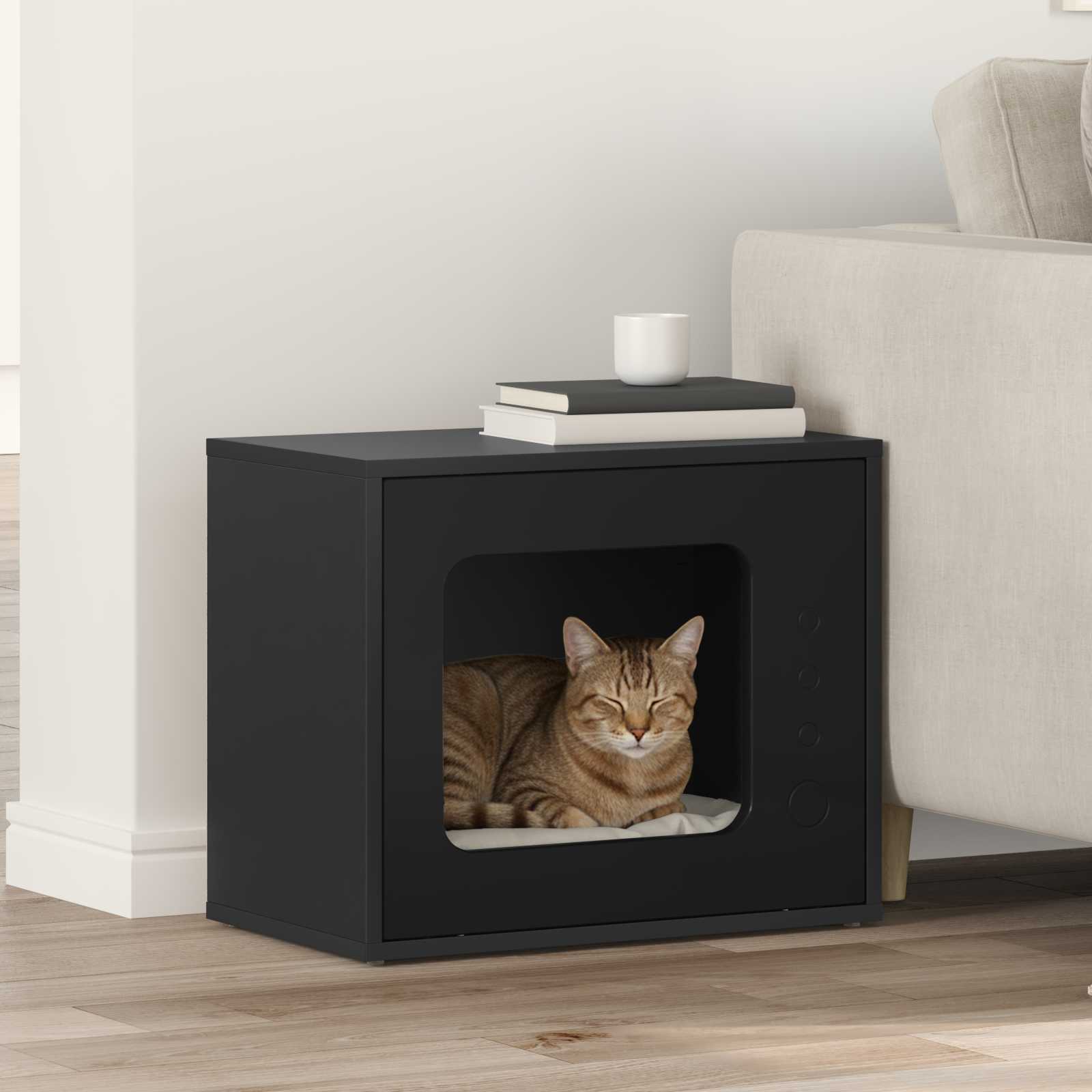 Casa Para Gatos Negro 51 X 30 X 42,5 Cm Madera De Ingeniería_1