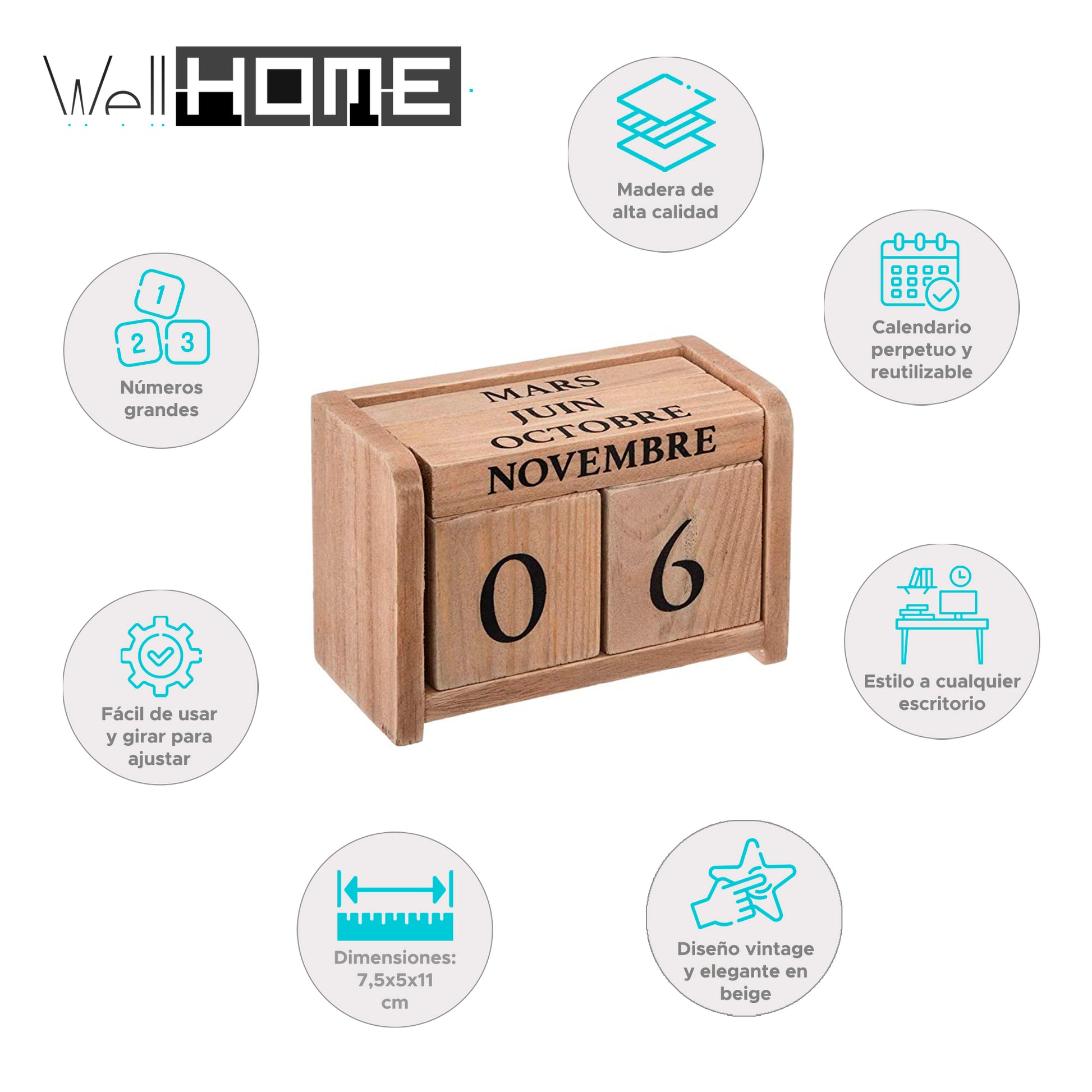 Well Home - Calendario De Madera Colonial 7,5x5x11cm_1
