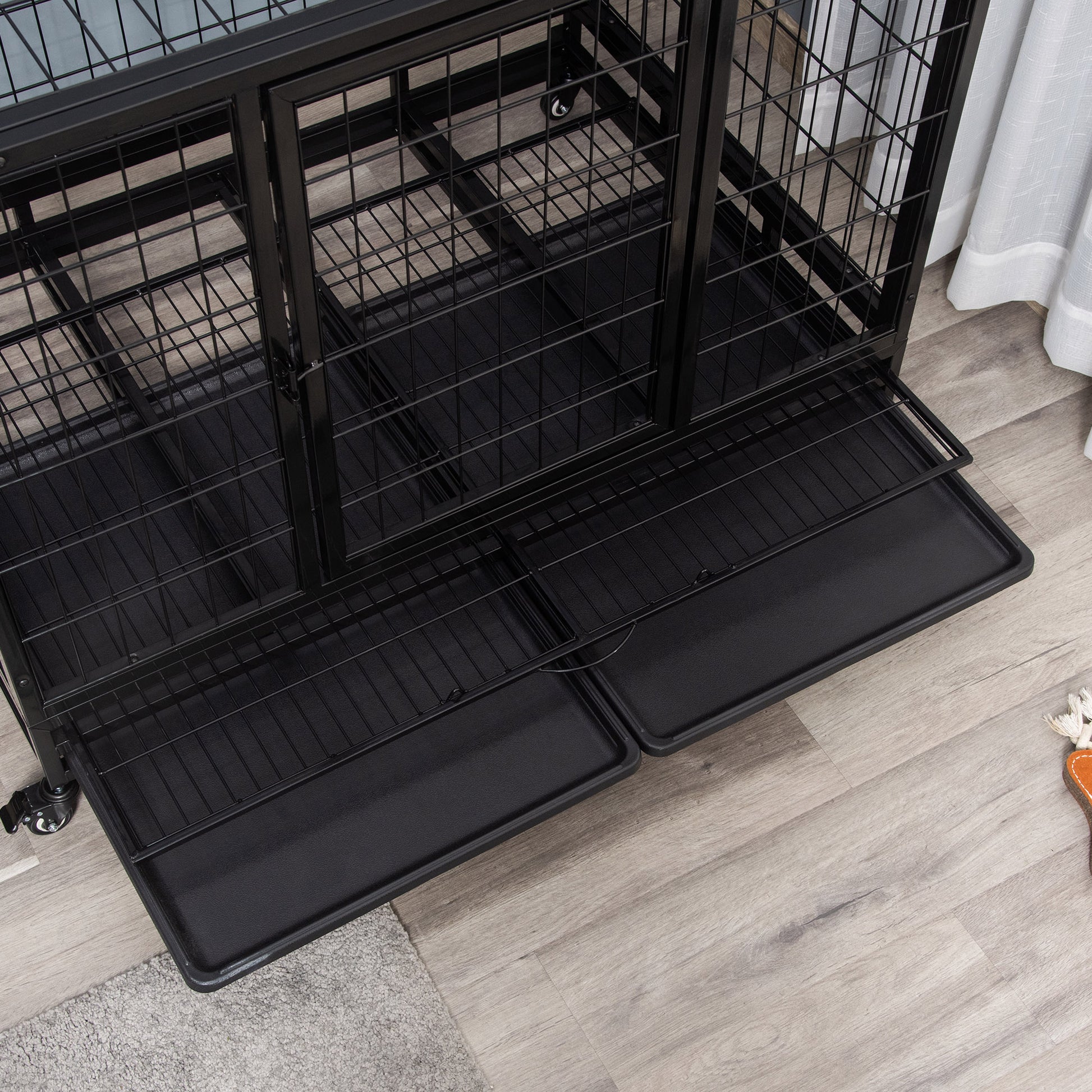 Pawhut Jaula De Metal Para Perros Con Ruedas Y Frenos Bandeja Extraíble 109x76x87cm_3