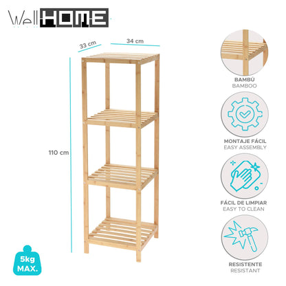 Well Home Estantería De Almacenamiento En Bambú Con 4 Nivles H.110cm_1