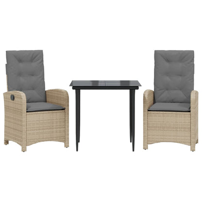 Set Comedor De Jardín 3 Pzas Con Cojines Ratán Sintético Beige / Vetonek_2