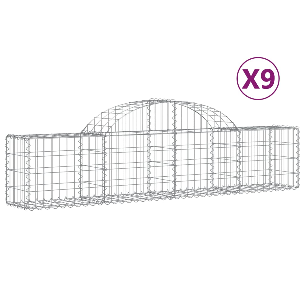 Cestas De Gaviones 9 Uds Forma De Arco Hierro 200x30x40/60 Cm_0