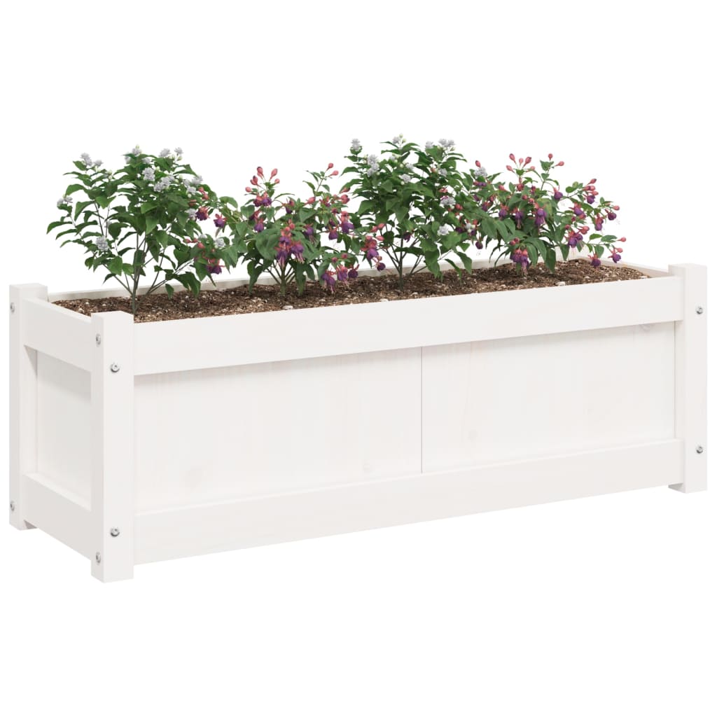 Jardinera De Madera Maciza De Pino Blanca 90x31x31 Cm_3