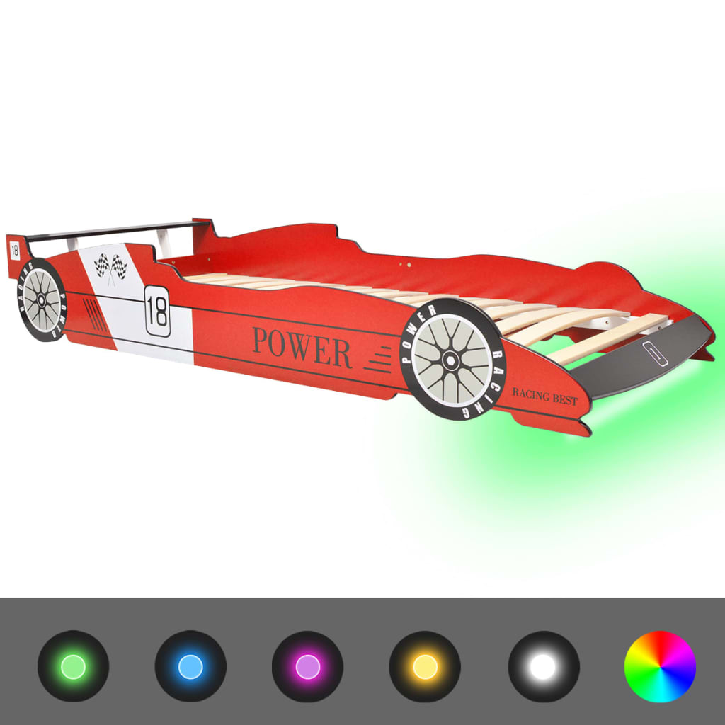 Cama Infantil Con Forma De Coche Carreras Y Led  90x200 Cm Roja / Vetonek_5