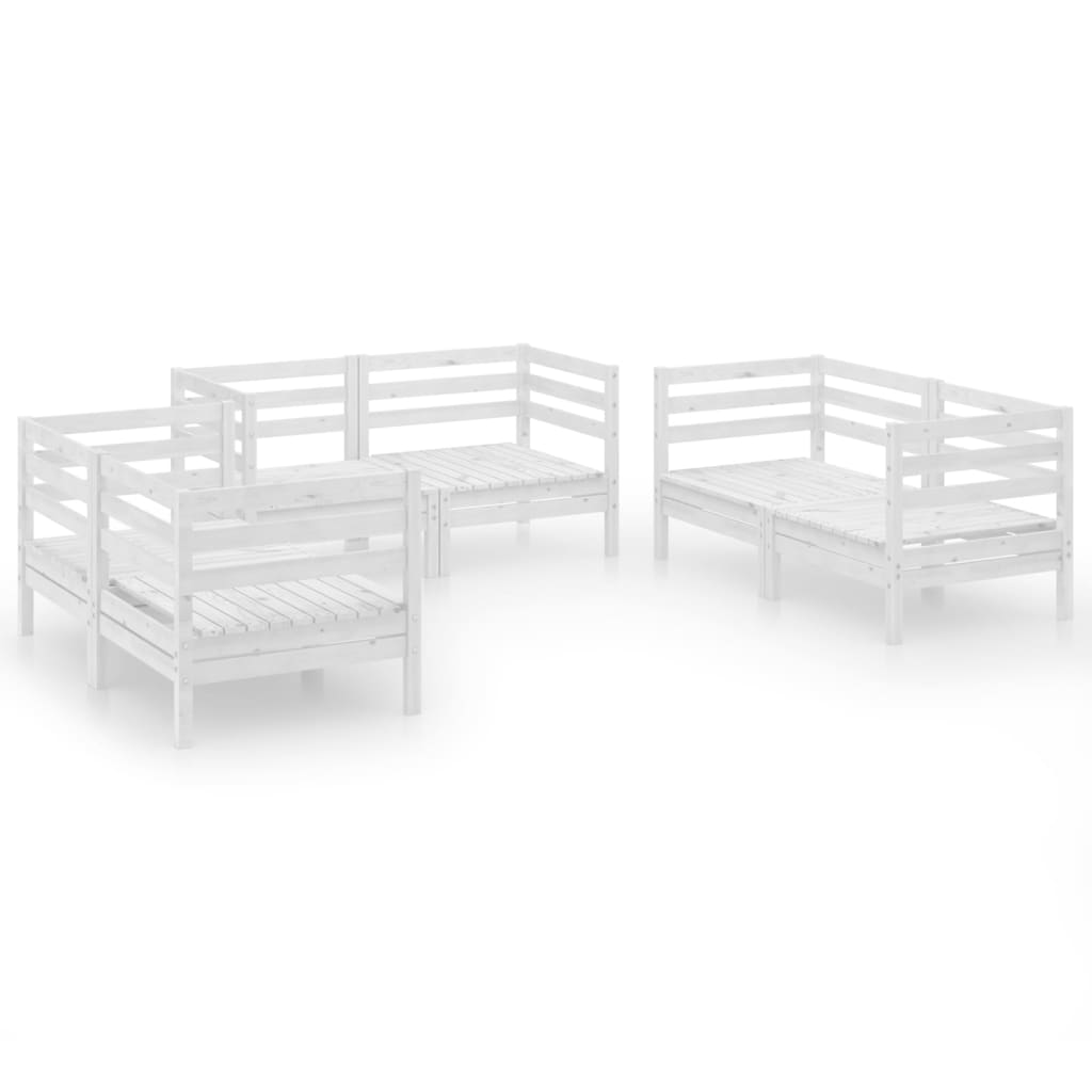Set De Salón De Jardín De 6 Piezas Blanco Madera Maciza De Pino / Vetonek_2