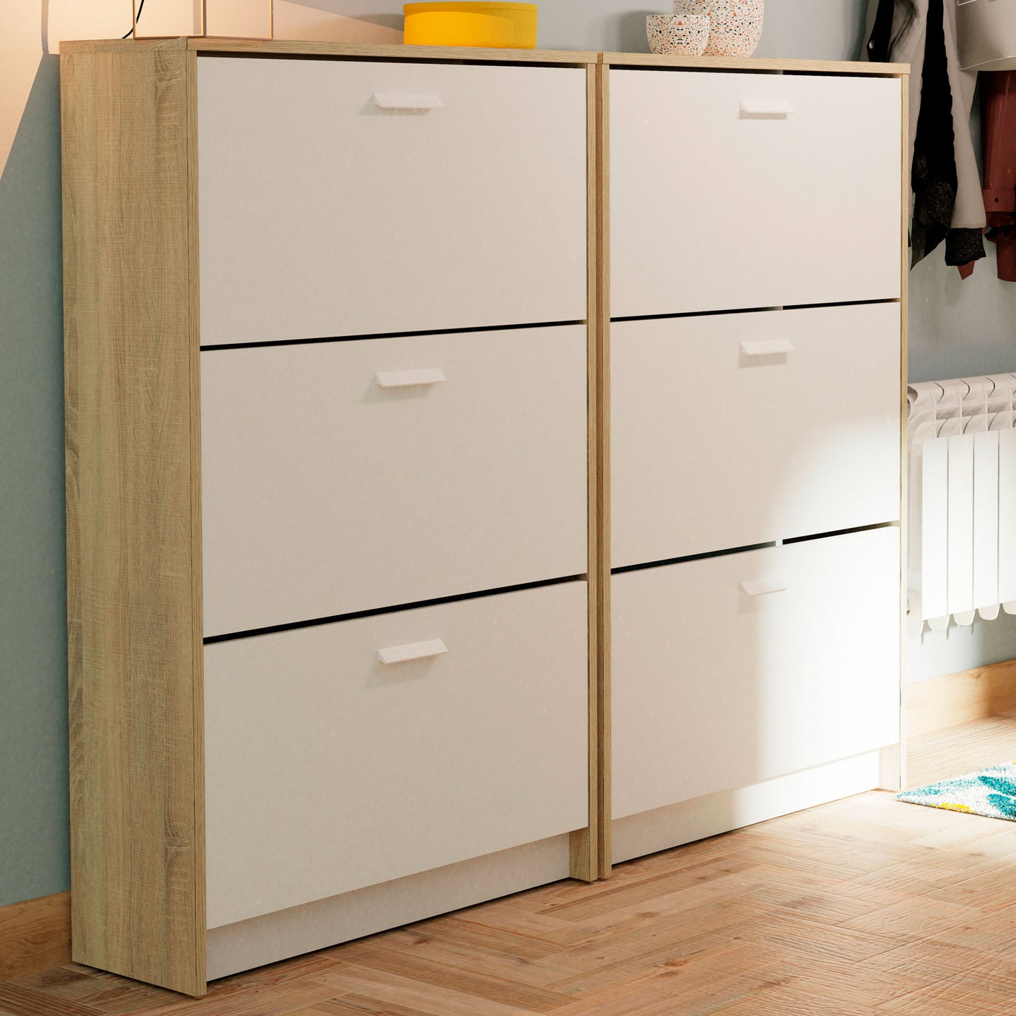 Zapatero Entrada Recibidor, Mueble Auxiliar Estrecho Zapatos, 3 Puertas, Madera 119,5x74x25 Cm, Briebe, Nova, Blanco_5