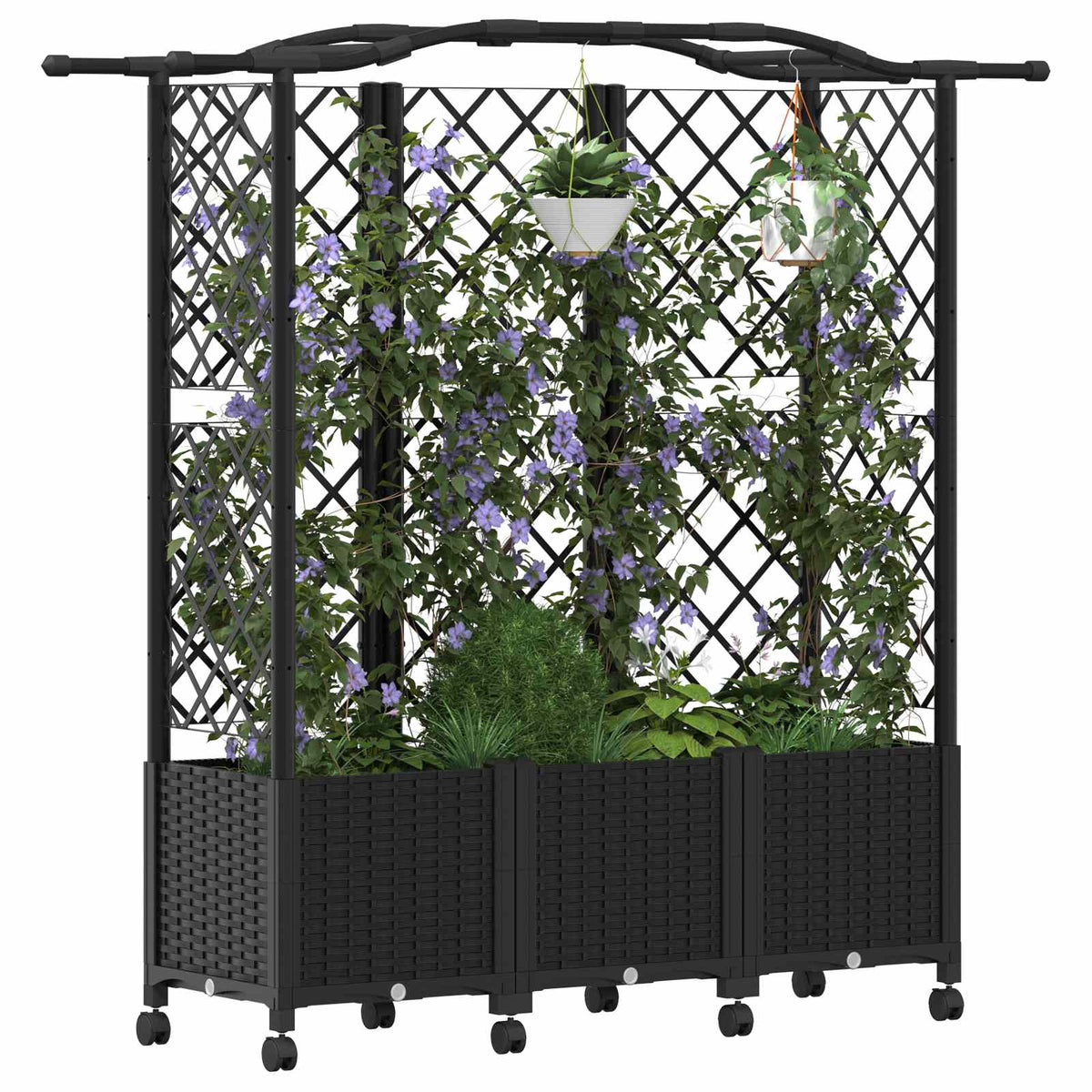 Cama Elevada Con Trellis Y Techo Negro 163 X 40 X 144 Cm Pp_2