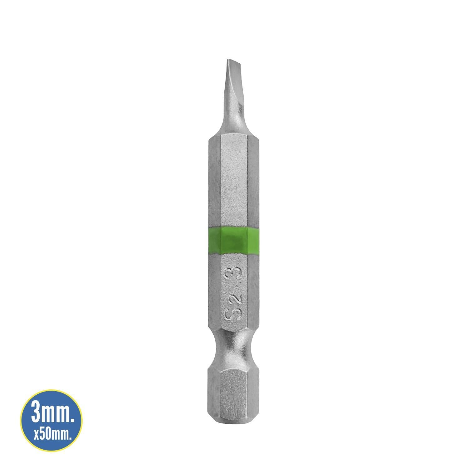 Puntas Destornillador Largo Plano 3 Mm. (2 Piezas). Acero S2 Al Cromo Vanadio. Puntas Hexagonales, Destorpuntas,