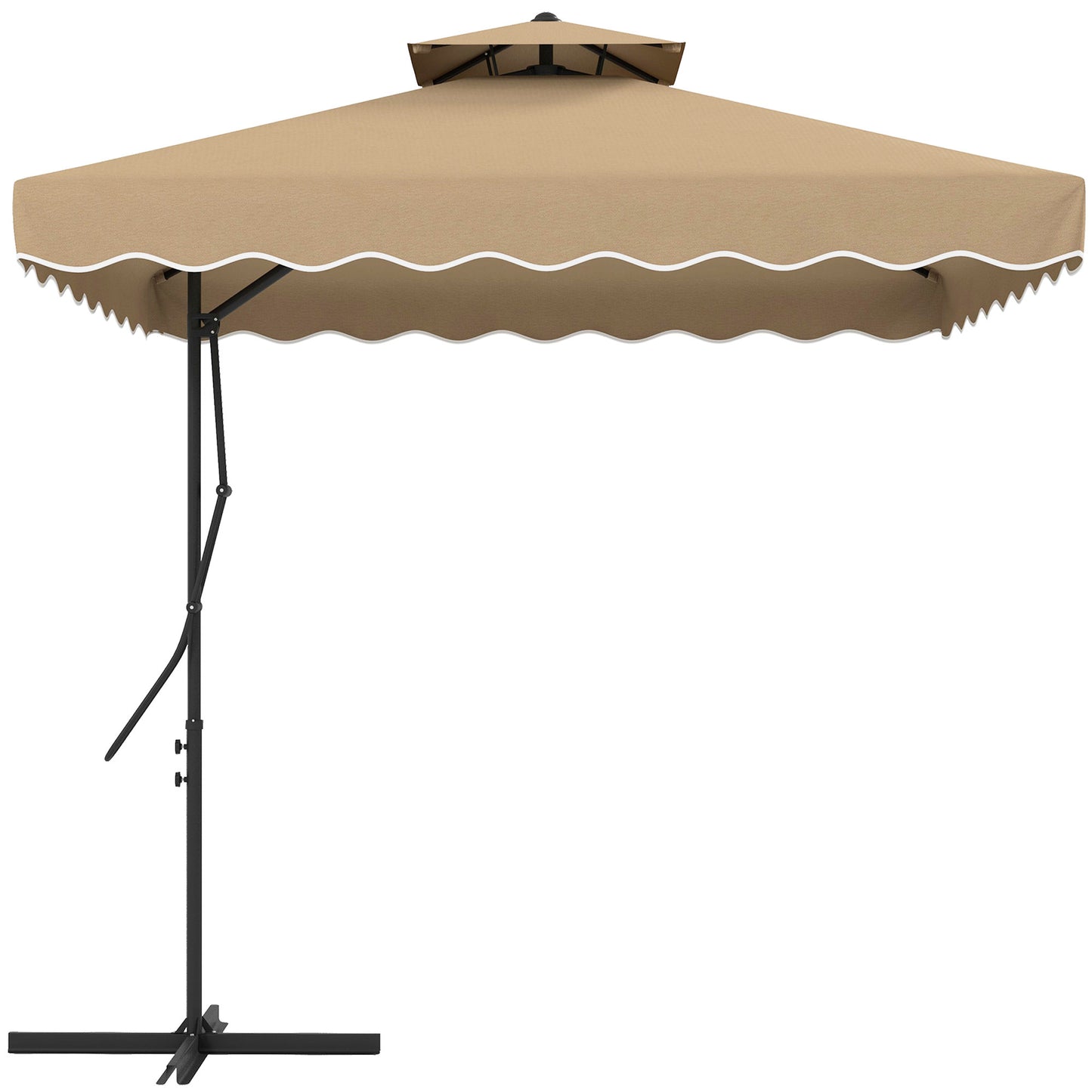 Outsunny Sombrilla Terraza Exterior De 2,5 M Con Manivela Techo Doble Caqui_0
