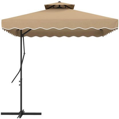 Outsunny Sombrilla Terraza Exterior De 2,5 M Con Manivela Techo Doble Caqui_0