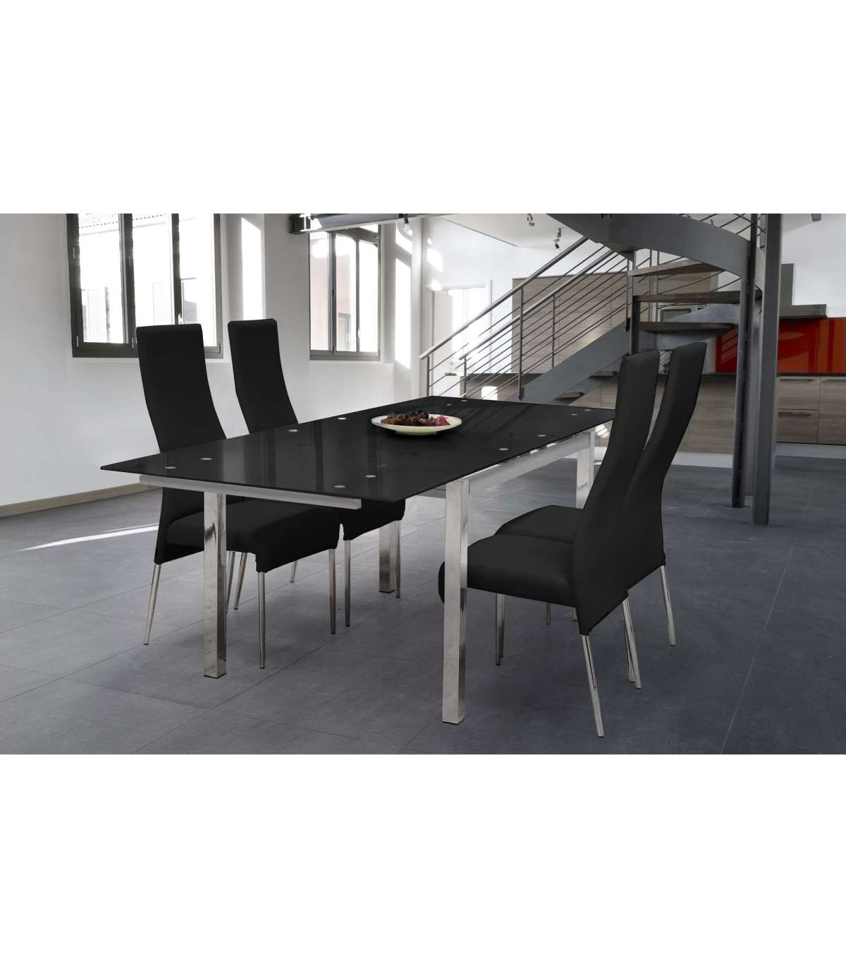 Mesa Para Cocina, Comedor Extensible Md-topo Acabado Cristal Negro, 120/200cm(ancho) 75cm(altura) 90cm(fondo)._0