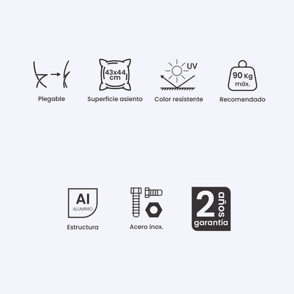 Silla De Exterior Plegable, Tamaño: 48x48x84 Cm, Aluminio Doble Reforzado Color Antracita, Textilene Color Plata Y Negro_1