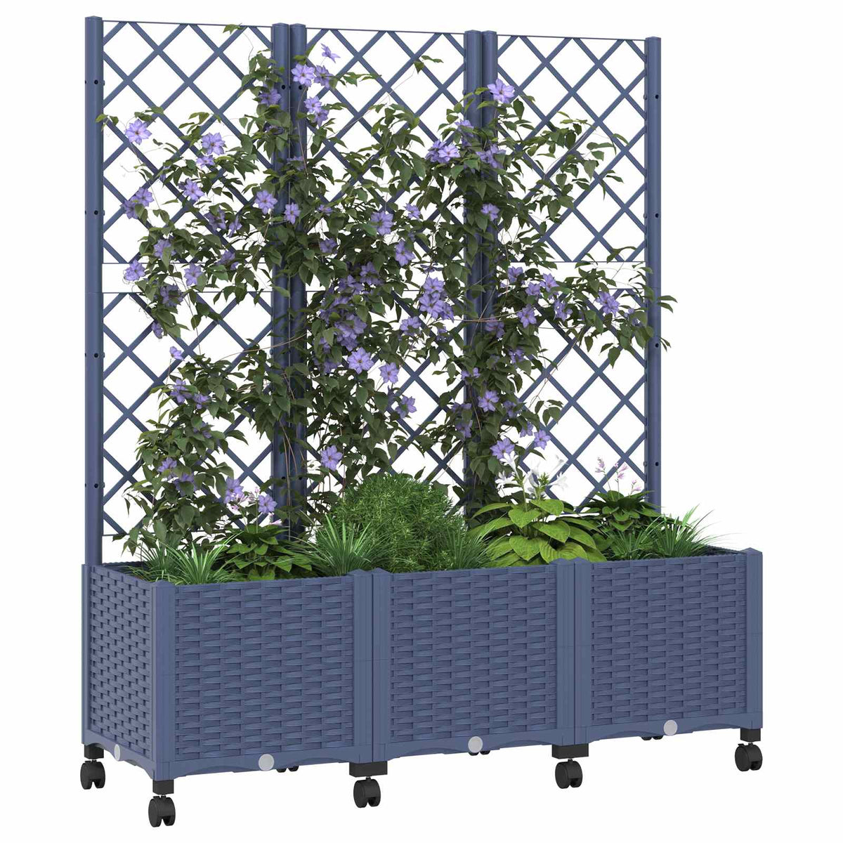 Jardinera Con Enrejado Y Ruedas Gris Azulado 120 X 40 X 146 Cm_2