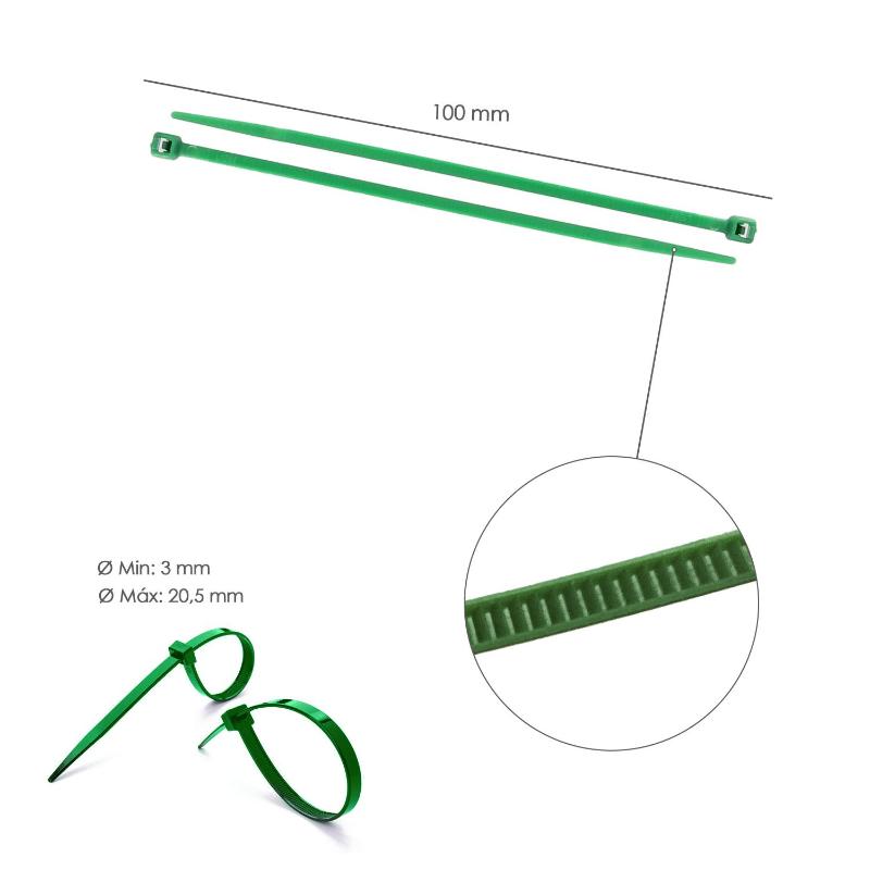 Brida Nylon 100%. Color Verde 2,5 X 100 Mm. Bolsa 100 Unidades. Abrazadera Plastico, Organizador Cables, Alta Resistencia_2