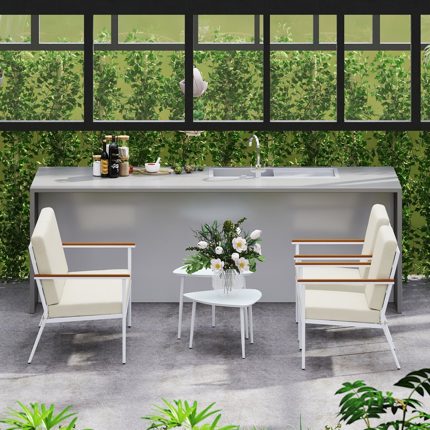 Outsunny Conjunto De Jardín Exterior De 4 Piezas Beige_4