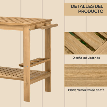 Outsunny Carrito De Madera De Bar Con Asa 3 Portabotellas Y 2 Ruedas 95x47x74 Cm_5