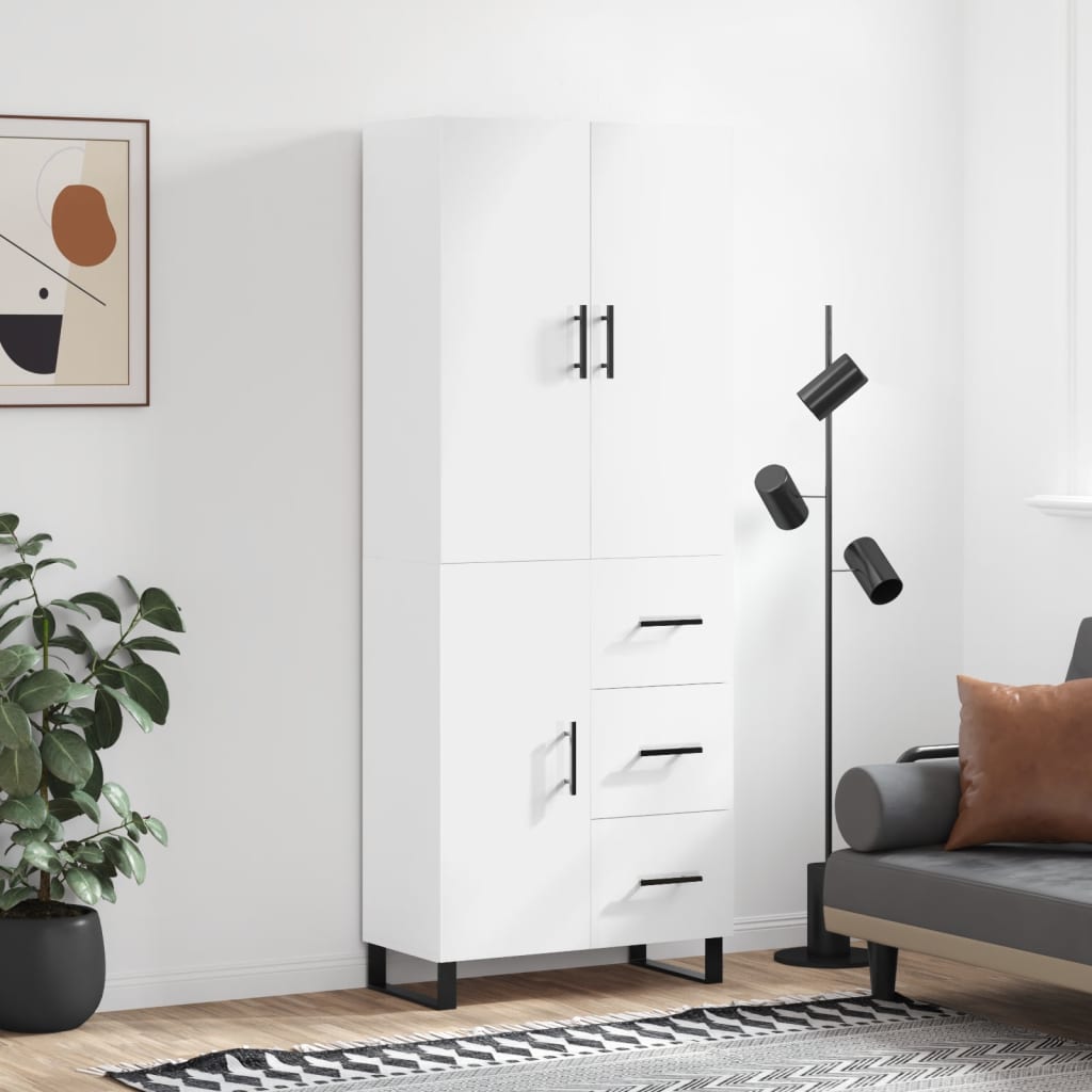 Aparador Alto Madera Contrachapada Blanco Brillo 69,5x34x180 Cm_0