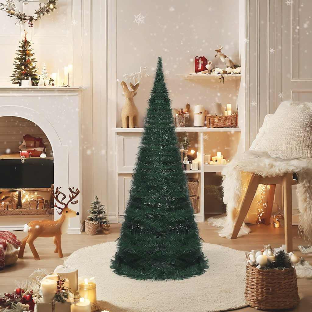 Vidaxl Árbol De Navidad Emergente Preiluminado Con Luces Verde 210 Cm_1